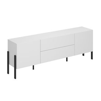 Petits Meubles Mueble TV 2 puertas 2 cajones 200 cm estratificado Blanco mate Negro