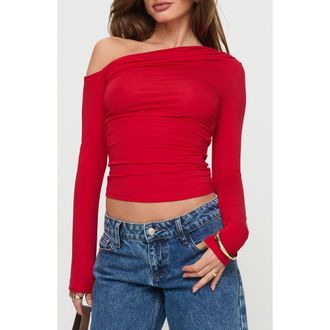 Princess Polly Beller One-Shoulder Crop Top in Red at Nordstrom, Size 10