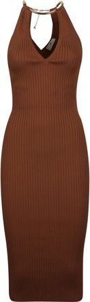 Elisabetta Franchi Sleeveless V Neck Chain Midi Dress