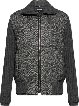 Dolce & Gabbana Truien & Vesten, Heren, Grijs, XL, Wol, Gebreid Jasje met Pied-de-Poulepatroon