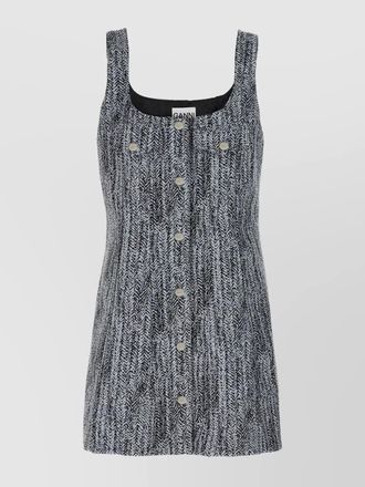 Ganni sleeveless scoop neck textured button dress