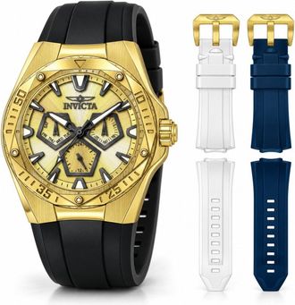 Invicta Speedway 51131 Herenhorloge - Quartz Uurwerk - Roestvrij Staal met Gouden Wijzerplaat - 45 mm - Met Extra Bandjes