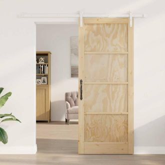 Berkfield Home Sliding Door with Hardware Set 86x211 cm Solid Wood Pine in Beige