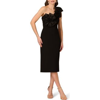 Adrianna Papell Floral Embellished One-Shoulder Cocktail Dress in Black at Nordstrom Rack, Size 14