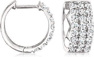 Ross-Simons Diamond 3-Row Huggie Hoop Earrings in 14kt White Gold