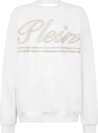 Philipp Plein Washed Open Back Sweatshirt Strass Signature - Dames - Sweatshirts - Wit - 2XL - Katoen - Hoodies & sweatvesten