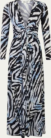 Diane Von F&uuml;rstenberg Sasha Animal-Print Plunging Jersey Maxi Dress
