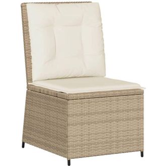 vidaXL Sill&oacute;n Reclinable De Jard&iacute;n Con Cojines Rat&aacute;n Sint&eacute;tico Beige Vidaxl