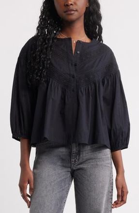 Treasure & Bond Lace Inset Woven Shirt in Black at Nordstrom Rack, Size Small