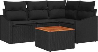 vidaXL Conjunto De Sof&aacute; De Jard&iacute;n 5 Pcs Negro Vidaxl