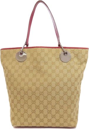 Gucci Brown Red Color Canvas Tote Bag (Pre-Owned)