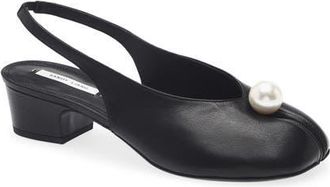 Sandy Liang Faux Pearl Slingback Tabi Pump in Black at Nordstrom, Size 41