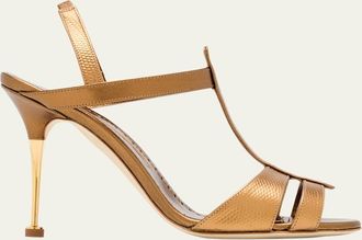 Manolo Blahnik 70mm Retaux Metallic Leather Sandals