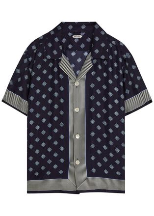 Bode Foyer Printed Silk Shirt - Navy - XL