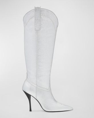 Stuart Weitzman Outwest Metallic Calfskin Stiletto Western Boots