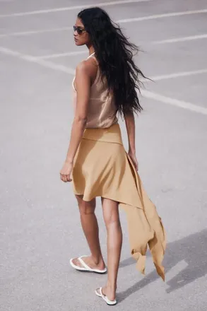 H&M Asymmetric Tie-detail Skirt in Dark Beige at Nordstrom, Size 14