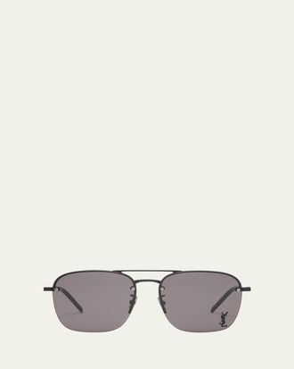 Saint Laurent Raised YSL Metal Aviator Sunglasses