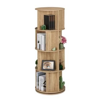 Relaxdays Relaxdays - Estanter&iacute;a Giratoria, 20 Compartimentos, 137x50cm, Efecto Madera, Estante Para Libros Y Dvd, Librer&iacute;a, Natural