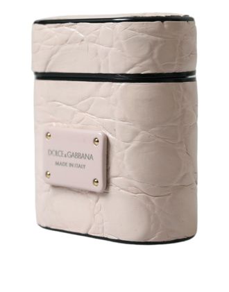 Dolce & Gabbana Womens Light Pink Calf Leather Metal Logo Plaque Airpods Case Accessory