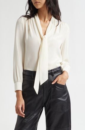 Nili Lotan Colt Tie Neck SilkTop in Ivory at Nordstrom, Size X-Small