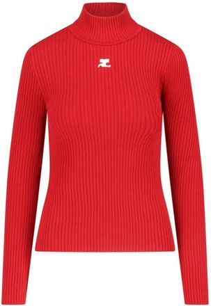 Courrèges High-Neck Ribbed Turtleneck With Embroidered Logo