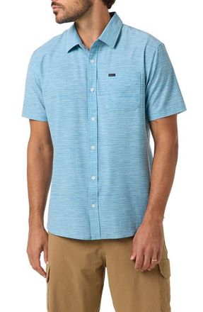 O'Neill Standard Fit TRVLR Traverse Stripe Short Sleeve Performance Button-Up Shirt in Stone Blue at Nordstrom, Size Xx-Large