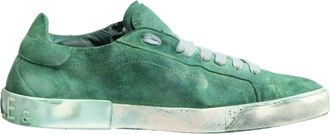 Dolce & Gabbana Mens Green Suade Dg Logo Sole Low Top Sneakers Shoes Suede Leather