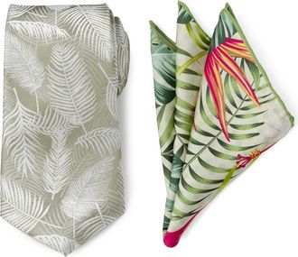 Cufflinks Inc. Tropical Resort Tie & Pocket Square Set in Green Multi at Nordstrom