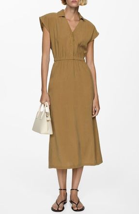 Mango Button Midi Dress in Medium Brown at Nordstrom, Size 6