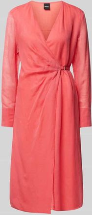 HUGO BOSS Knielanges Kleid aus Viskose-Leinen-Mix Modell Dosala in Pink, Gr&ouml;&szlig;e 34