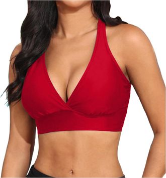 Generic Women Push Up Bikini Top Halter Triangle Bikini Swimming Tops Padded Swimwear Red