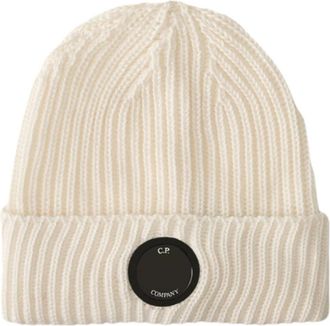 C.P. Company Extrafijne Merinowol Lens Beanie - Heren - Hoeden - Wit - ONE Size - Wol - Accessoires