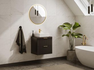 Vente-Unique Mobile sotto lavabo sospeso con scanalature L60 cm Nero - ZEVARA