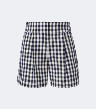 Veronica Beard Haina gingham pleated cotton shorts