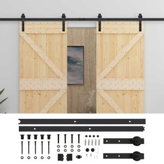 vidaXL Puerta Corredera 2 Pcs Natural Y Negro Madera De Pino Maciza Vidaxl