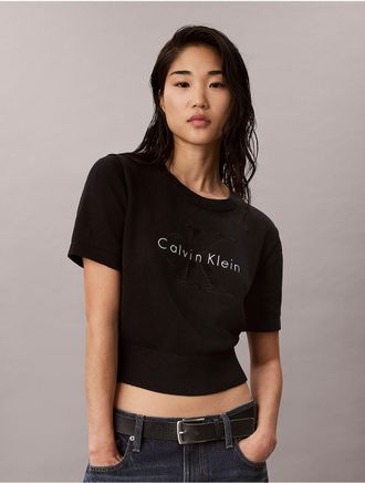 Calvin Klein Jeans Calvin Klein Womens Monologo Short Sleeve Sweater - Black - XL