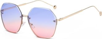 Generic Women Large Frame Metal Sunglasses Outdoor Party Commuter Sun Glasses(Blue)