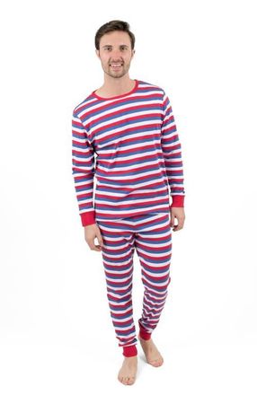 Leveret Mens 2-pc. Cotton Long Sleeve Shirt and Pants Print Pajamas in Red, White & Blue Stripes at Nordstrom, Size Xx-Large