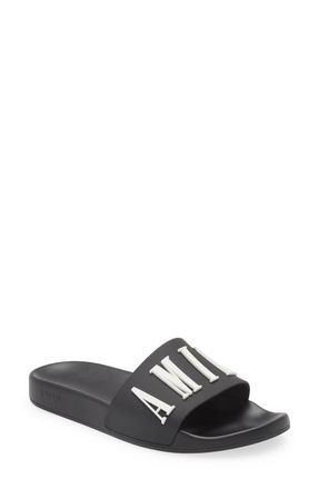 Amiri Logo Pool Slide Sandal in Black/White at Nordstrom, Size 13Us