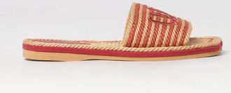 Chlo&eacute; Sandali slide Sand in cotone a righe con tacco basso e logo