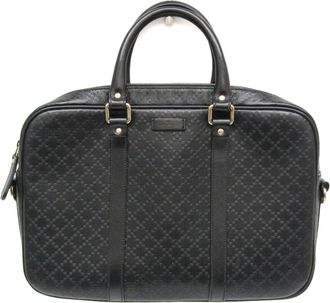 Gucci Bright Convertible Diamante Leather Black Leather Briefcase Bag (Pre-Owned)