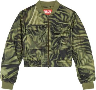 Diesel G-Khlow zebra-print bomber jacket - women - Lyocell - 36 - Green