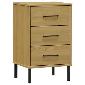 vidaXL Mesita De Noche Patas De Metal Madera Maciza Pino Marr&oacute;n Oslo Vidaxl