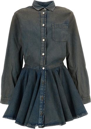 Haikure Shirt-Style Mini Dress in Distressed Cotton Denim