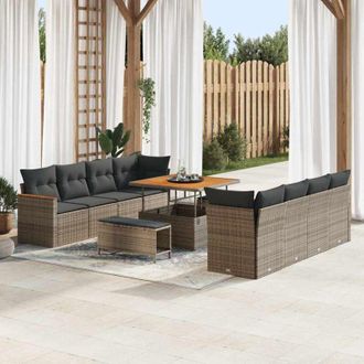 vidaXL Vidaxl - Conjunto De Sof&aacute; De Jard&iacute;n Con Coj&iacute;n 11 Pcs Gris Polirat&aacute;n