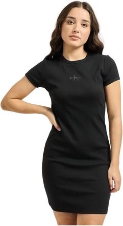 Calvin Klein Monologo Baby Rib Jurk - Dames - Korte kleedjes - Zwart - L - Katoen - Kleedjes
