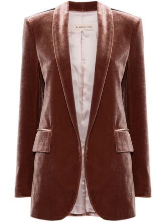 Blanca Vita velvet-effect open-front blazer - women - Polyester/Elastane - 42 - Pink