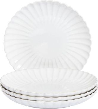 Beliani Beliani - Conjunto De 4 Platos Llanos Grandes De Gres Caol&iacute;n Para Postres Artesanal Acabado Esmalte Reactivo Blanco Nettle