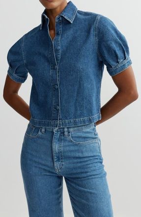 DL1961 Montauk Puff Sleeve Denim Button-Up Shirt in Terra Blues Aura at Nordstrom, Size Small