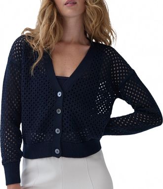 Autumn Cashmere Solid Mesh Cardigan In Navy